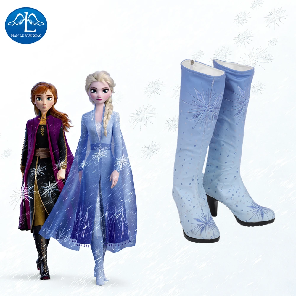 

Manluyunxiao Elsa Cosplay High Heel Boots Princess Anna Outfit Halloween Costume for Women Kids Fancy Elza Blue Shoes