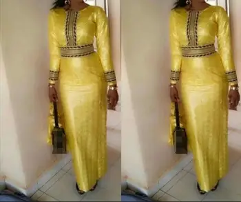 

African Clothing Women Fashion Round Neck Long Sleeve Long Dress High Waist Dress Slim Robe Yellow Traditional Hot Sales