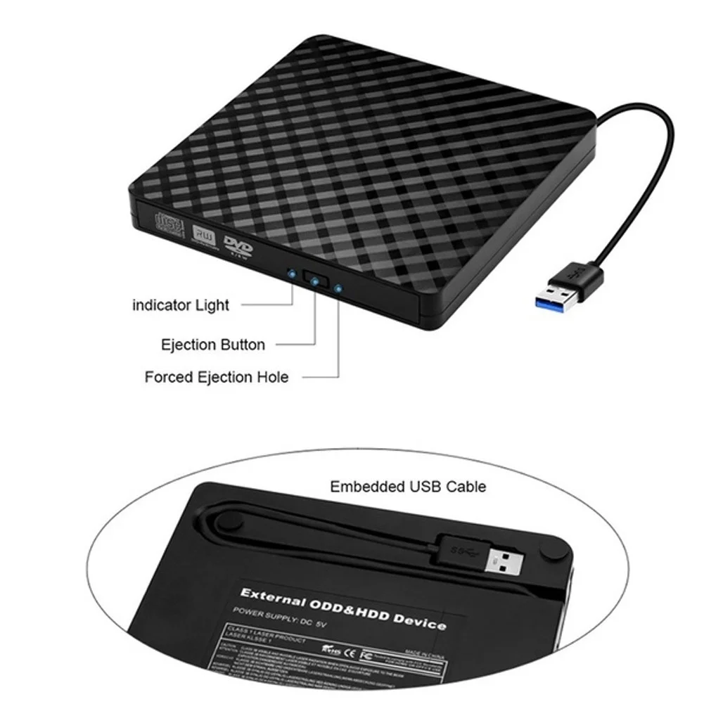 Внешний DVD привод Оптический привод USB 3,0 CD rom плеер CD-rom DVD-RW горелки Писатель ридер рекордер портативный для ПК dvd привод