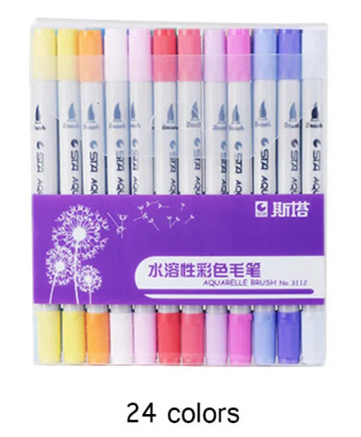 24colors 12 шт цветов, набор ручек для рисования, чернила на водной основе, белая доска, нейлон, двойные головки, перманентные, стираемые, художественные школьные принадлежности - Цвет: 24colors