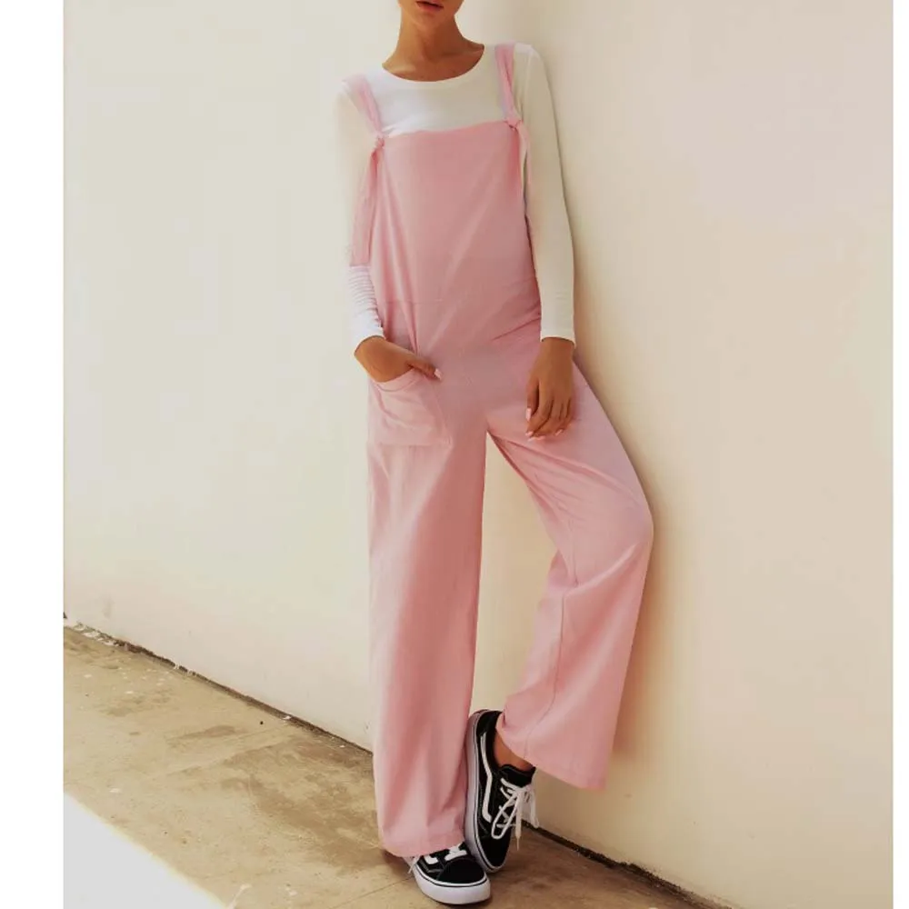 Pink Новинка лета, женские повседневные свободные боди, льняной хлопковый комбинезон, комбинезон, длинные штаны, комбинезоны, широкие штаны, уличная одежда - Цвет: Pink