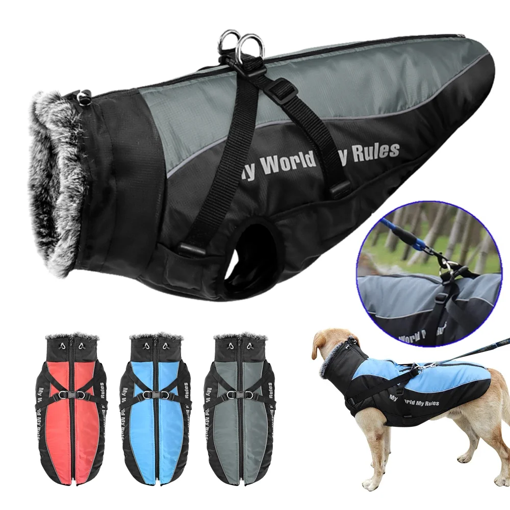 Large Dog Jackets with Fur Collar Winter Clothes for Pets Freezy