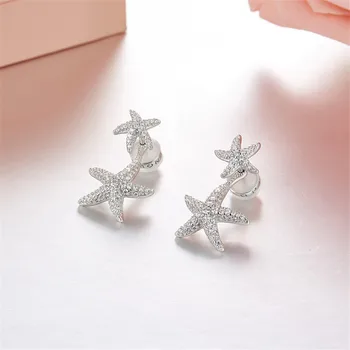 

Luxury 925 Sterling Silver Double Starfish Women Earrings 2018 Monaco New Lastest Fashion earrings jewelry best birthday gift