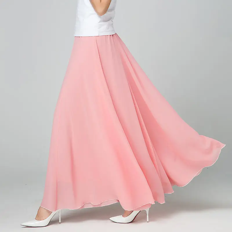 New Summer Chiffon Skirts Plus Size Full-Length Skirt High Waist Elegant Dance Skirt Pink Black Red Navy Blue White Long Skirts leather skirt Skirts