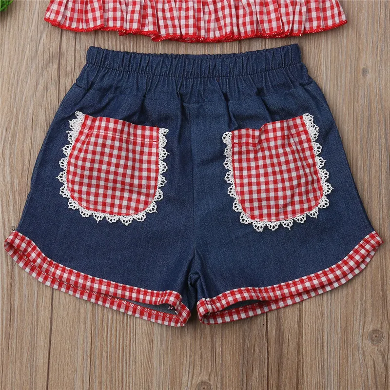 Детская одежда для девочек; roupas infantis menina; коллекция года; летняя одежда для девочек; Одежда для девочек-подростков; укороченный топ; джинсовые шорты; повязка на голову