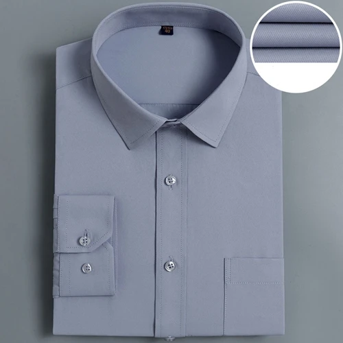 Мужская деловая рубашка размера плюс 4XL 5XL 6XL с длинным рукавом, твил, одноцветная, модная, новая, умная, повседневная, легкая в уходе, белая деловая рубашка - Цвет: Gray Thin