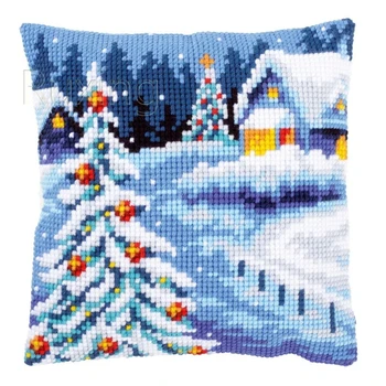 

Latch Hook Cushion Kit Gift DIY Snow Needlework Crocheting Throw Pillow Unfinished Yarn Cross-stitch Embroidery Pillowcase