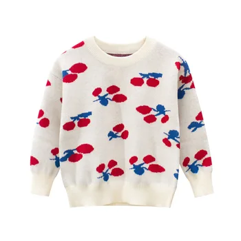 

Autumn Cherry Girls Long Sleeve O Neck Knitwear Winter Embroidery Warm Sweater Pullover Jumper Kids Clothes Roupas De Bebe