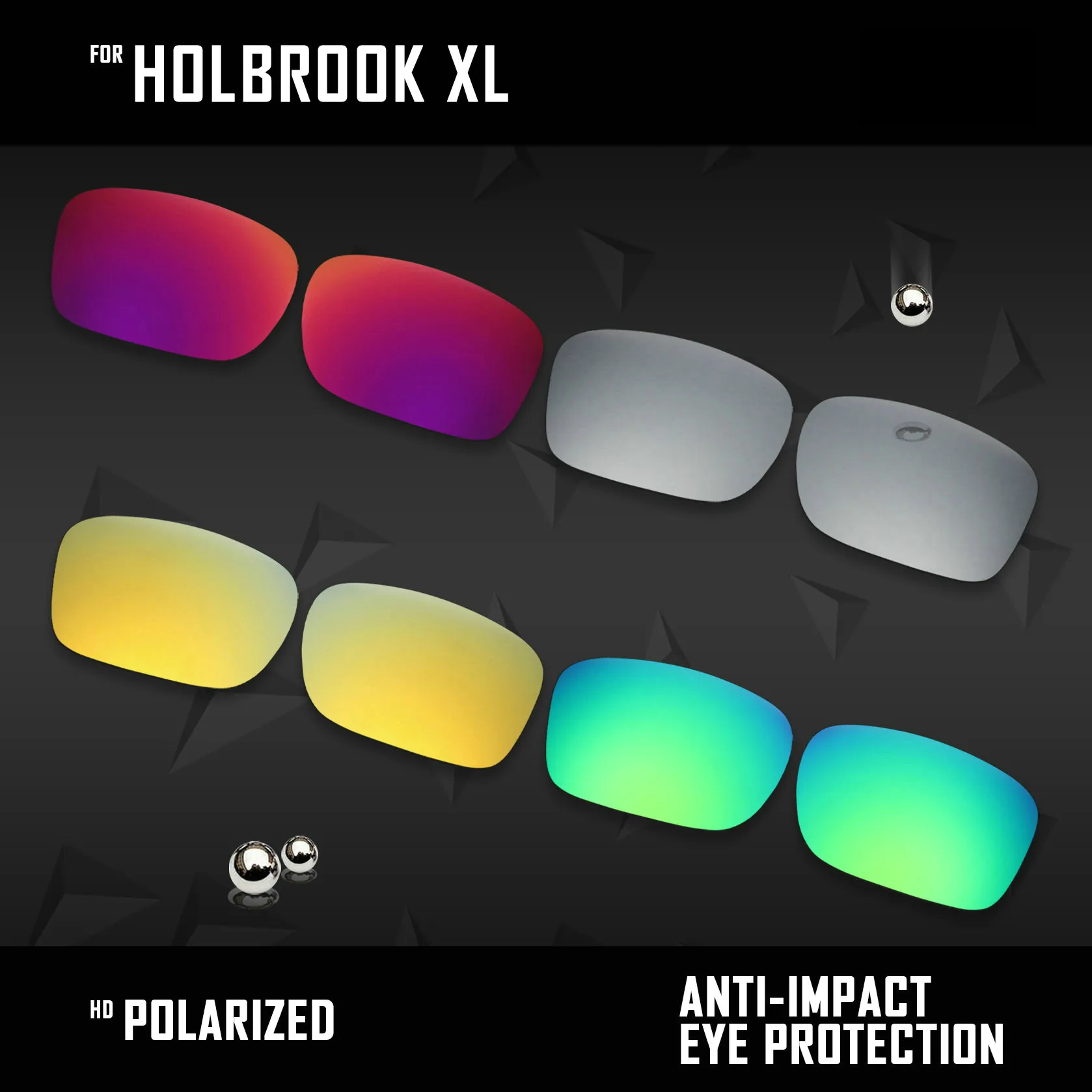 

OOWLIT 4 Pairs Polarized Sunglasses Replacement Lenses for Oakley Holbrook XL OO9417-Silver & Midnight sun & Gold & Green