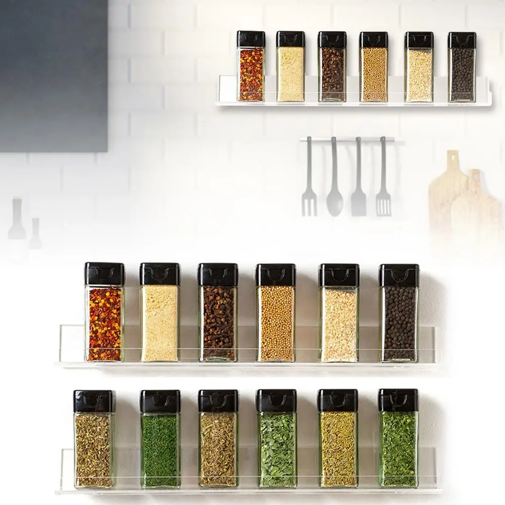 

Space-Saving Acrylic Spice Rack Wall Mount Organizer Transparent Sturdy Seasoning jar Spice Bottle Storage Rack for Kitchen Bar
