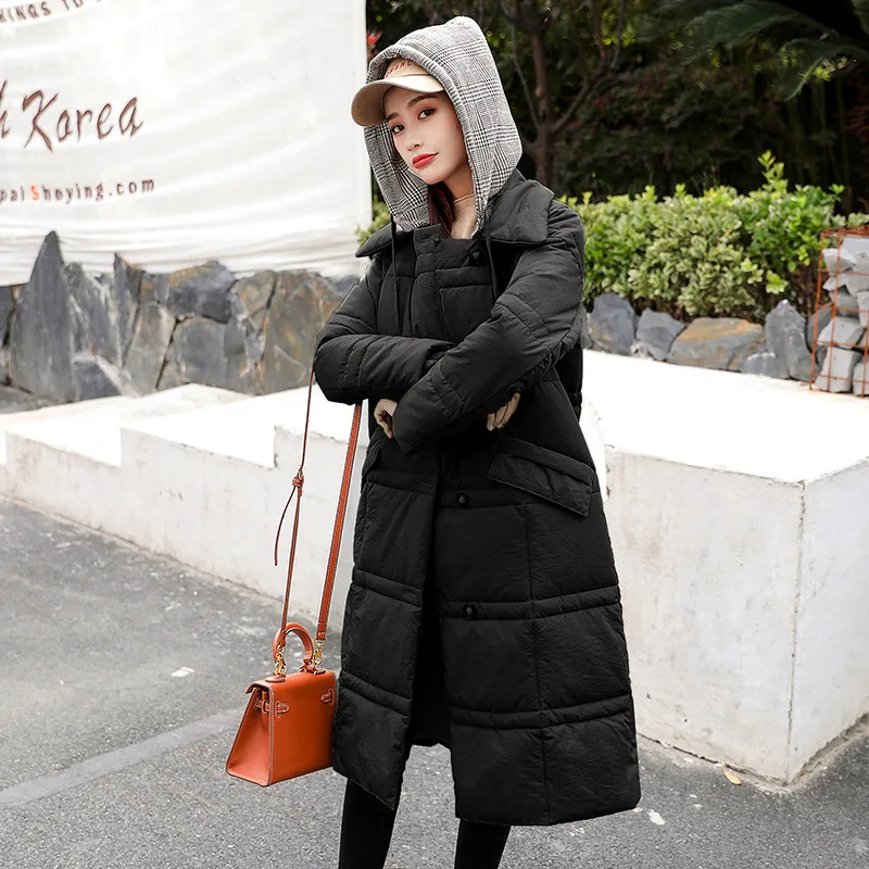 

2018 Winter New Style Loose-Fit Comfortable Simple Cotton-padded Clothes Deconstructable Hooded Long Sleeve Zipper X-long