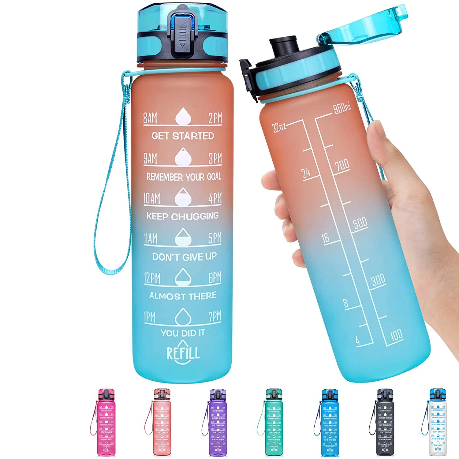 32oz/1L Sport Water Bottles Portable Gym Anti-fall Leak-proof Large Capacity Fitness Kettle Tritan Plastic Drink Bottle BPA Free