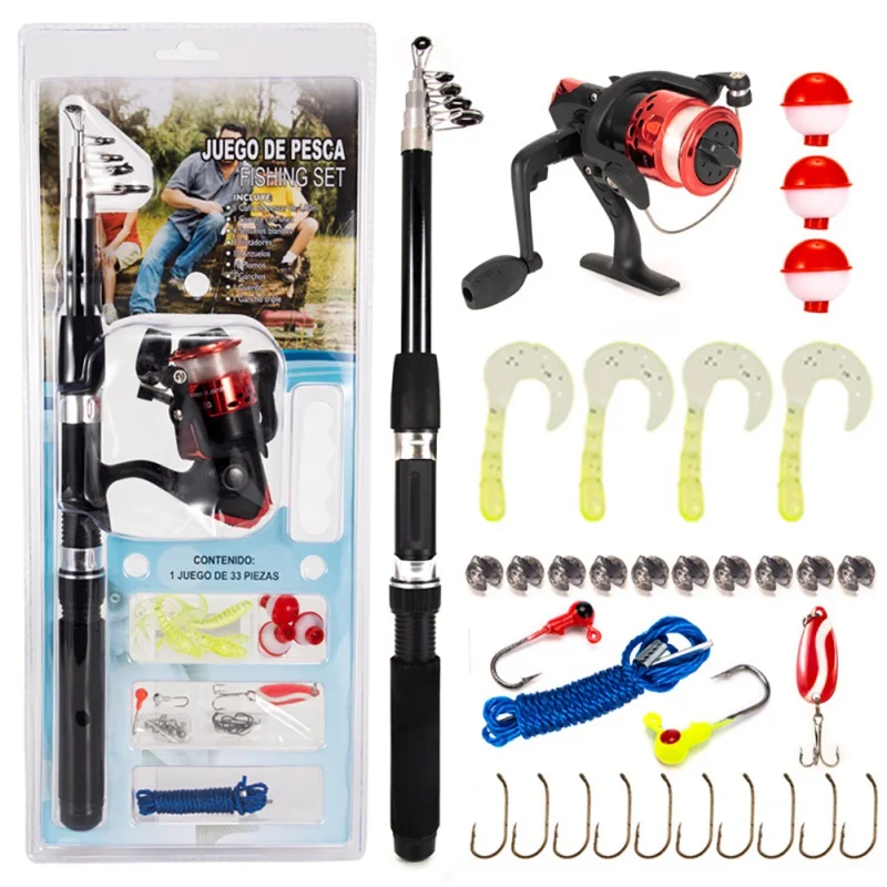 Vara de Pesca Carbono Telescópica Combo Molinete Pesca Conjunto Curta Vara Viagem Carpa Bass Pike Alimentador Haste Kit Completo 1.8 1 Conj. de varas