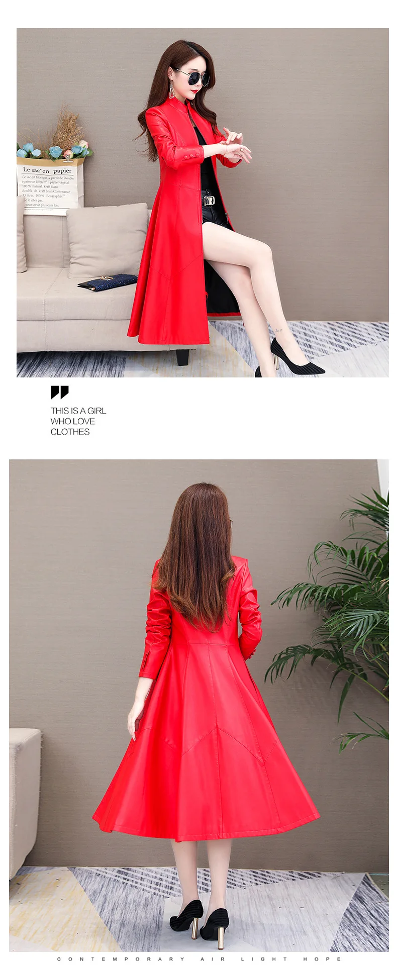Осенне-зимнее Новое Стильное кожаное пальто Haining из натуральной кожи, женское элегантное приталенное пальто средней длины выше колена в Корейском стиле