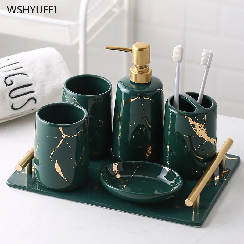 5pcs Resin Bathroom Accessories Sets Creative Toothbrush Cup Holder Light Green 