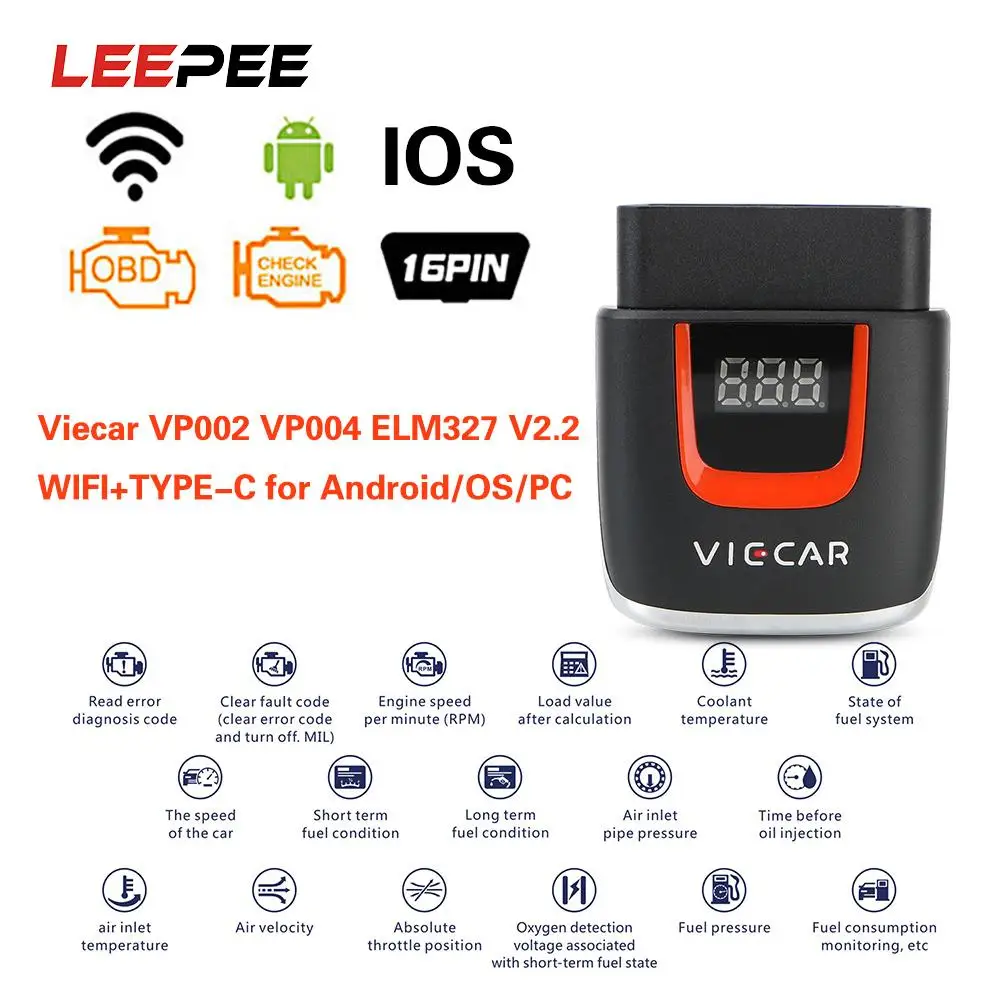 Viecar VP004 VP002 ELM327 V2.2 автомобильный диагностический инструмент WIFI ELM 327 OBD2 Elm327 OBD USB