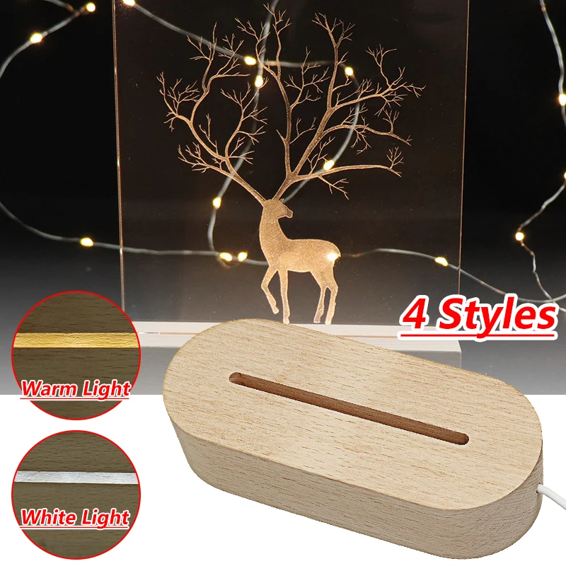 Wooden Base Led Table Lamp With Usb Switch Modern Night Light Acrylic