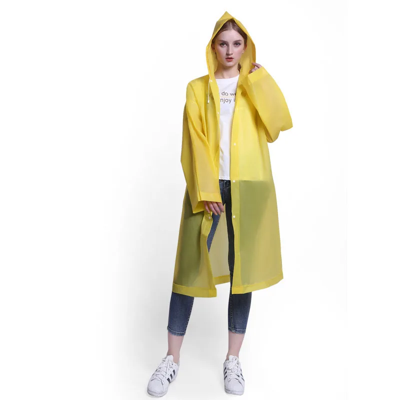 Модный женский плащ EVA, утолщенный, водонепроницаемый, дождевик для женщин, прозрачный, для кемпинга, с капюшоном, дождевик, костюм - Цвет: yellow