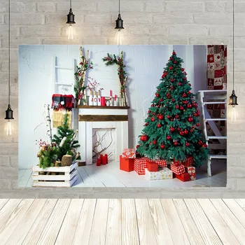 

Avezano Photography Background Winter Christmas Tree Fireplace Brick Wall Gift Carpet Baby Portrait Backdrop Decor Photo Studio