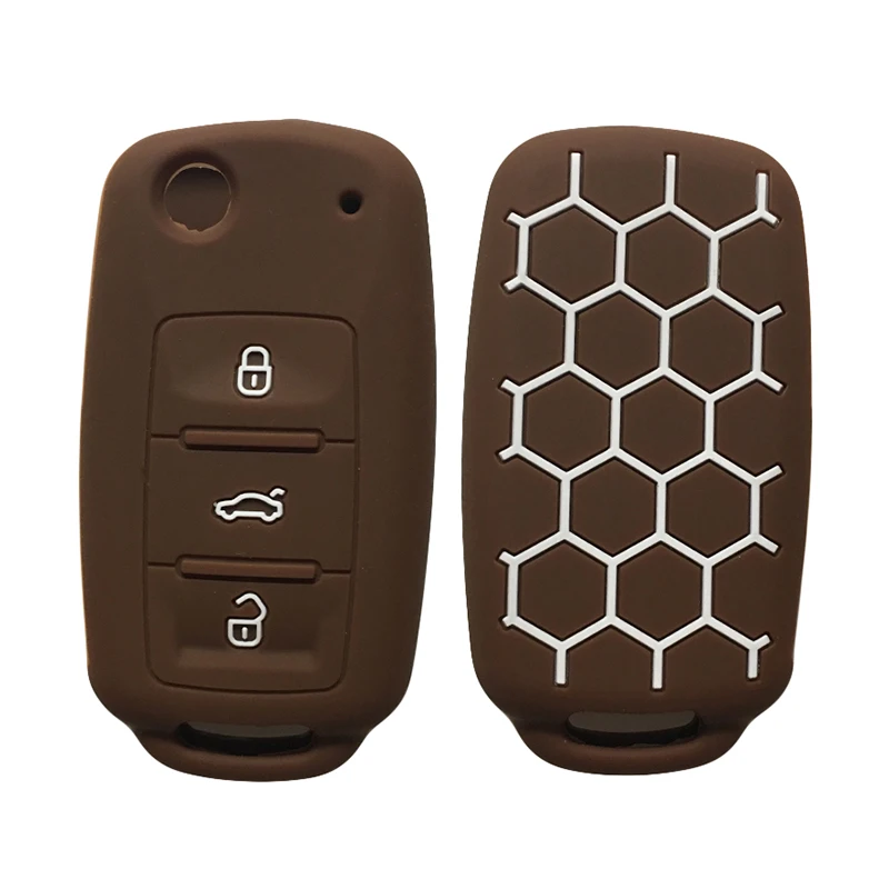 Чехол для ключей VW Caddy для Volkswagen Polo Passat Golf Jetta Tiguan Scirocco для сиденья для Skoda, защитный чехол для ключей автомобиля - Название цвета: brown with white