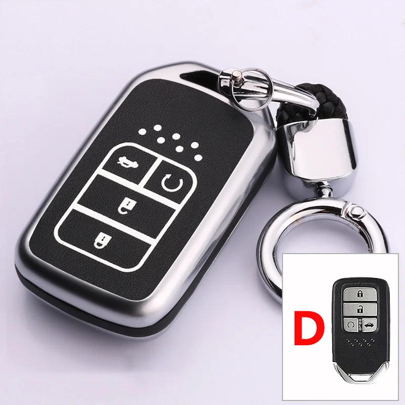 D Silver Цинковый сплав+ светящийся кожаный чехол для ключа автомобиля для Honda Civic CRV Crz HR-V Odyssey Accord City Pilot Vezel Jazz BRV Fit Freed - Название цвета: D Silver