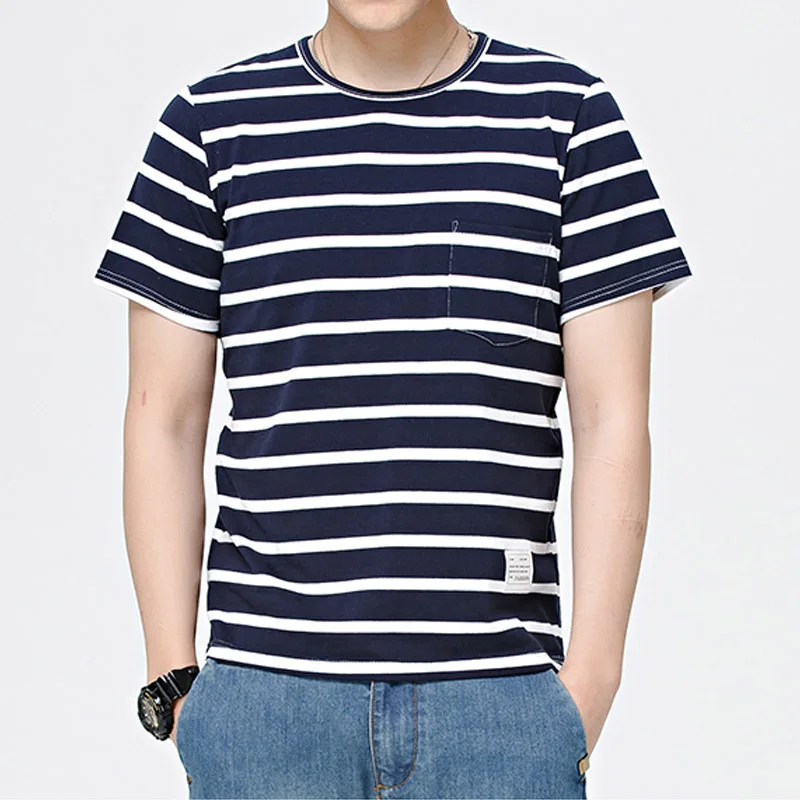 T08 dark blue Полосатая футболка мужские летние повседневные свободные футболки с коротким рукавом хип-хоп футболки хип хоп мужские футболки 5XL 5XL - Цвет: T08 dark blue