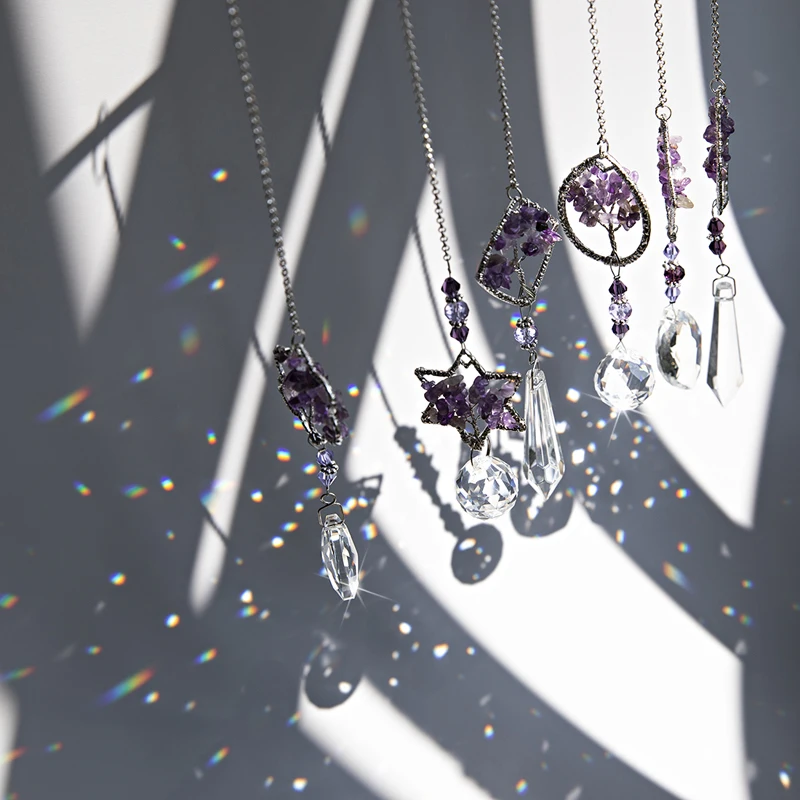 H&D Rainbow Maker Crystal Tree of Life Suncatcher Healing Hanging Chakra Glass Pendant Decor for Home Window Car Garden, 6PCS