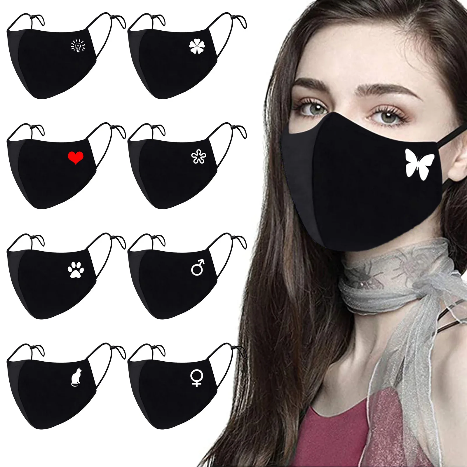 Face Mask Adult Washable Mouth Fabric Facial Mask For Protection Reusable Earloop Mouth Caps