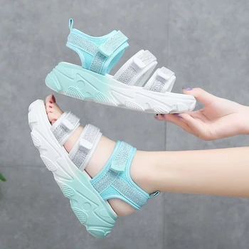 

Women Platform Sandals Designers 5cm High Wedges Casual Shoes Woman White Blue Fashion Mesh Breathable Chunky Sandal Plus Size