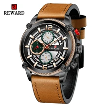 

REWARD Men Quartz Watch Business Genuine Leather Wristwatches Chronograph Luminous Scratch-Free Glass Wrist Watches for Male