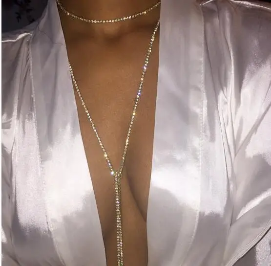 

150cm Europe And America INS Online Celebrity Choker Necklace Man-made Diamond Diamond Set Bling Party Super Shiny Necklace N472