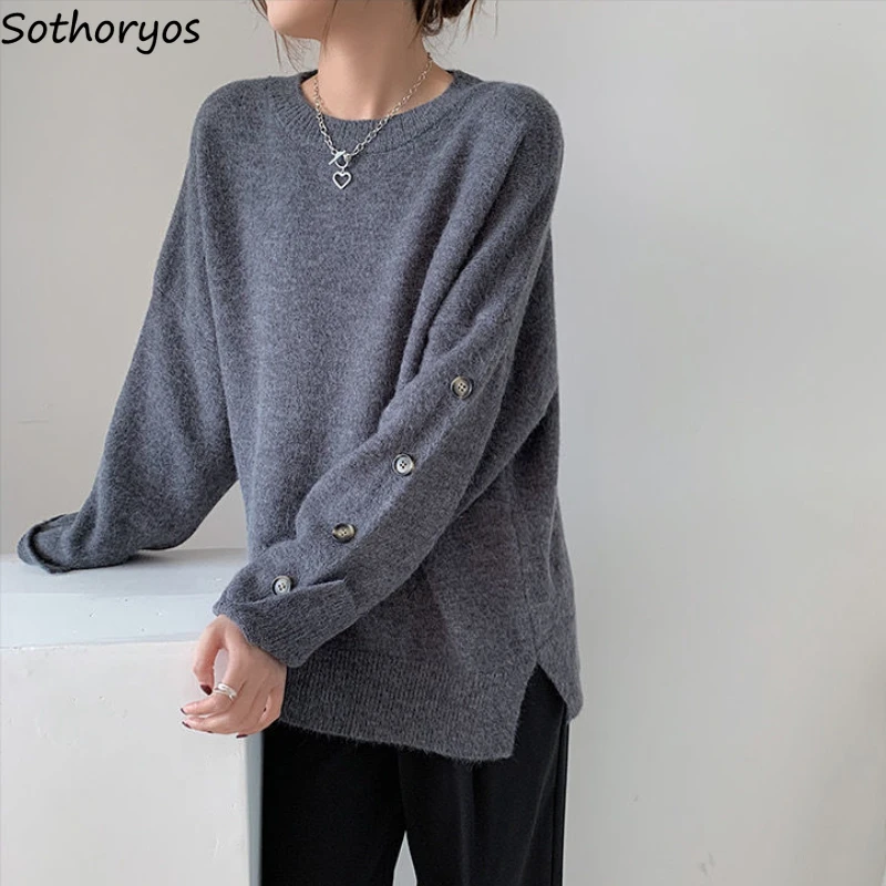 

Pullovers Women Simple All-match Leisure Baggy Fashionable O-neck Elegant Womens Solid Clothing Streetwear Knitted Tops Chic New
