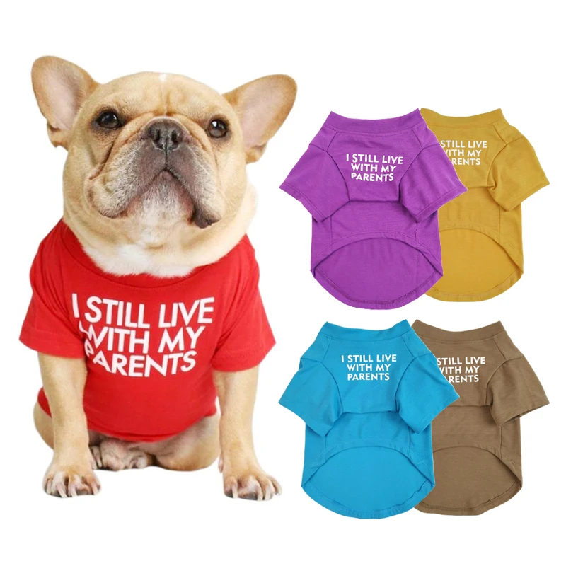 Pet Dog Shirt Letter Printed French Bulldog Shirt Cozy Cotton Stretch Pet Dog Clothes for Chihuahua Summer Pug T-shirts Yorkshire Cat Clothing