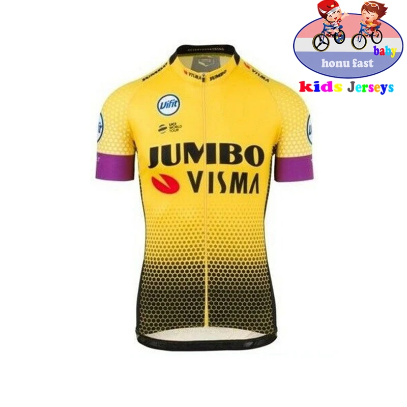 Jumbo Visma дышащий Детский комплект из джерси и шорт флуоресцентный розовый детский велосипед одежда для мальчиков и девочек летний велосипед Bianchi - Цвет: cycling jersey  2