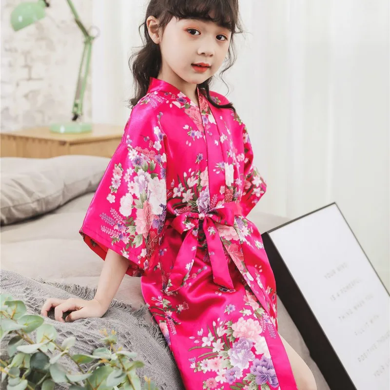 Cotton Girls Sleepwear Kids Flower Animal Kimono Robes Girls Nightgown Children Bathrobe Pajamas Sleepwear Night Dress Gown - Цвет: M