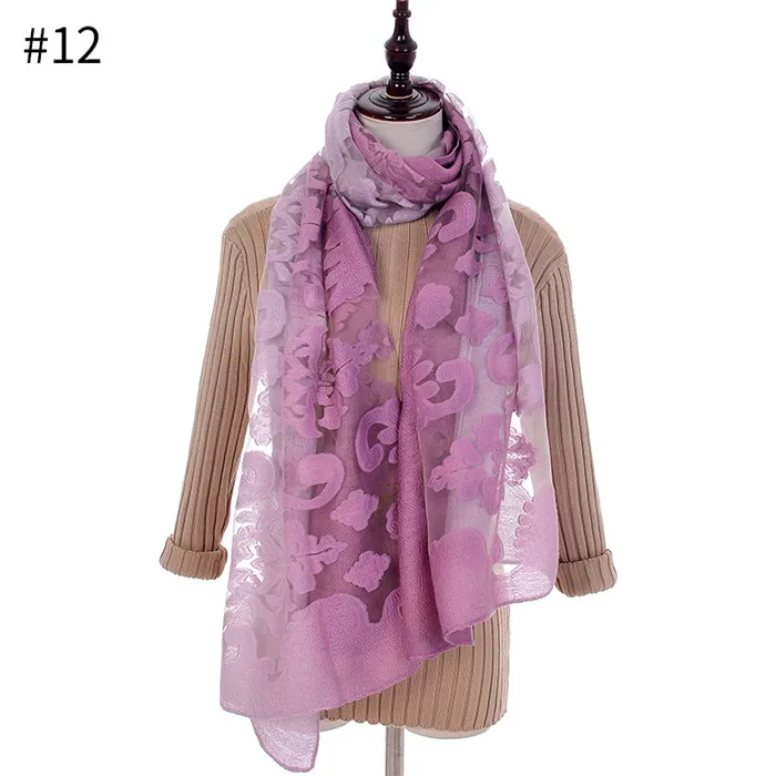 ZK006 COLOR 12 Женские модные шарфы градиентного цвета, шали, женские шали из пашмины с вышивкой, кружевной клетчатый хиджаб с вышивкой, шарф - Цвет: ZK006 COLOR 12