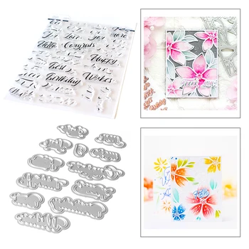 

2020 New Hot Birthday Clear Sentiment Stamps and Thank Words Metal Cutting Dies Sets For Scrapbooking Crafts Foil Card Making
