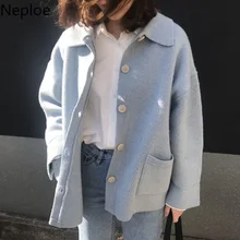 Neploe женский свитер кардиган однобортное вязаное пальто длинный рукав отложной воротник толстые корейские повседневные кардиганы 54142