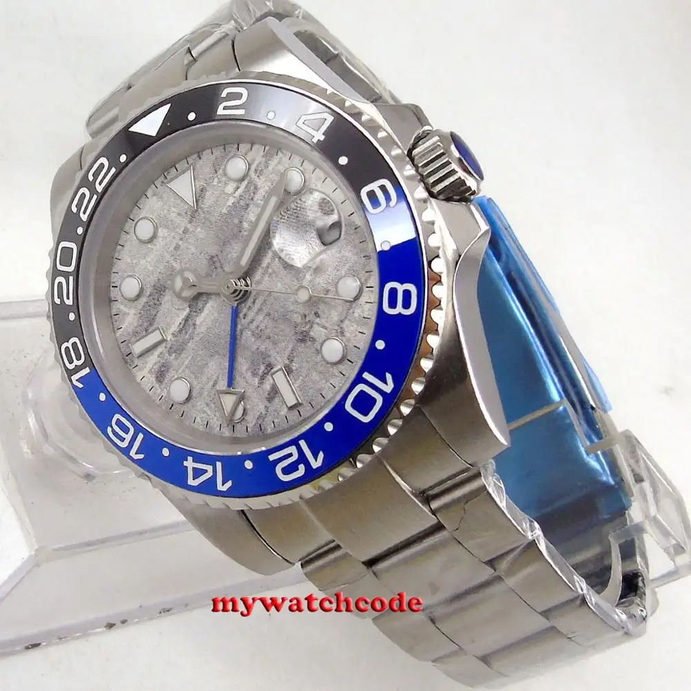 Роскошные мужские часы bliger 40 мм pepsi ободок GMT автоматические черные мужские часы из нержавеющей стали деловые механические наручные часы