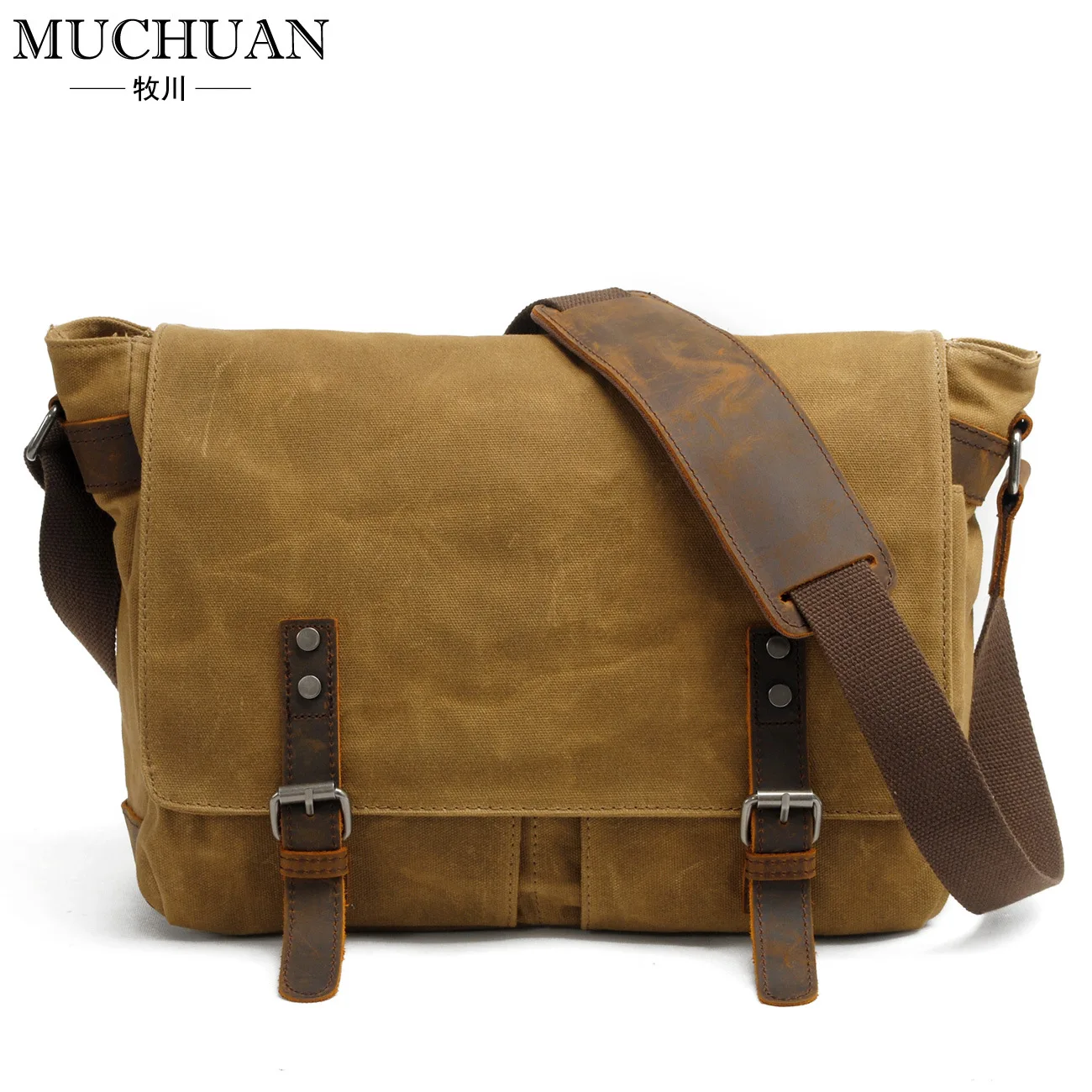 

MEN'S Single-shoulder Bag Waterproof Oil Wax Canvas Bag with Leather Shoulder Bag Vintage Camera Bag