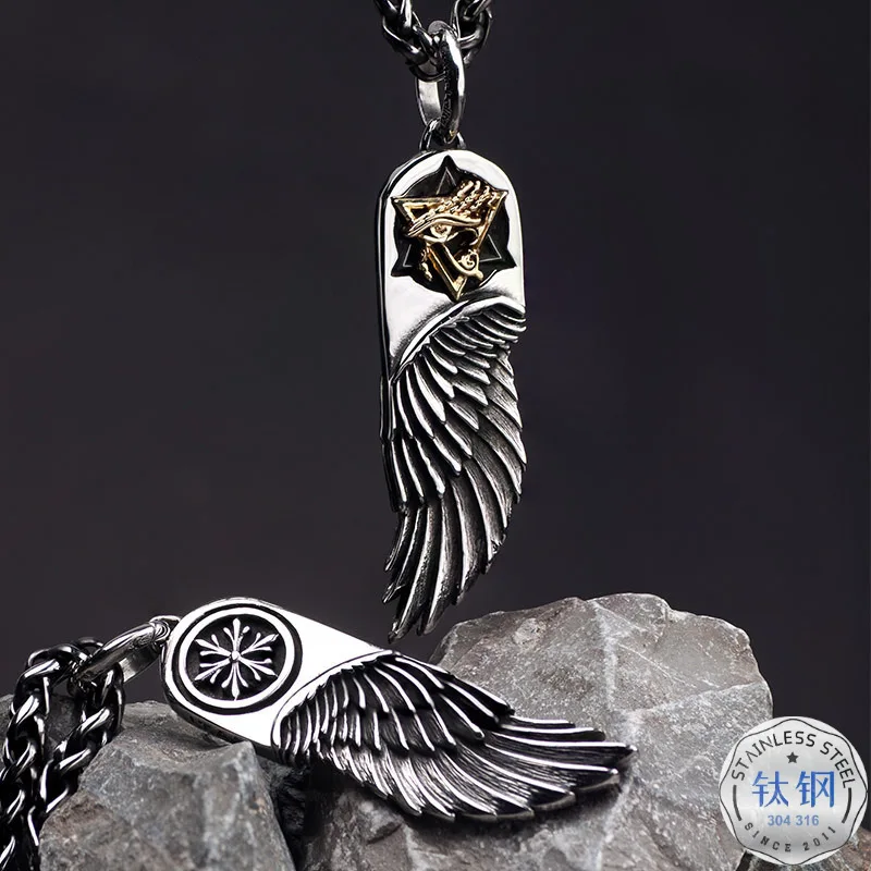 

Eye of Horus Wing Necklace Men's Feather Cool Titanium Steel Origional-Hot Selling Hip Hop Sweater Chain Long