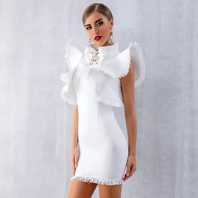 Женское белое Бисероплетение О-образный вырез без рукавов vestidos бодикон праздничное платье-повязка знаменитости