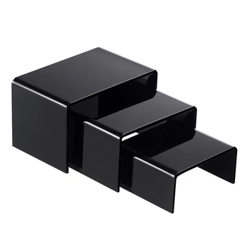 

3 4 5 inch rectangular acrylic black 3pcs riser display coasters showcase set to set jewelry or makeup products