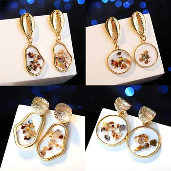 

IF YOU New Shell Geometric Korean Fashion Earrings For Women Round Heart Gold Color Vintage Dangle Drop Earrings Jewelry 2019