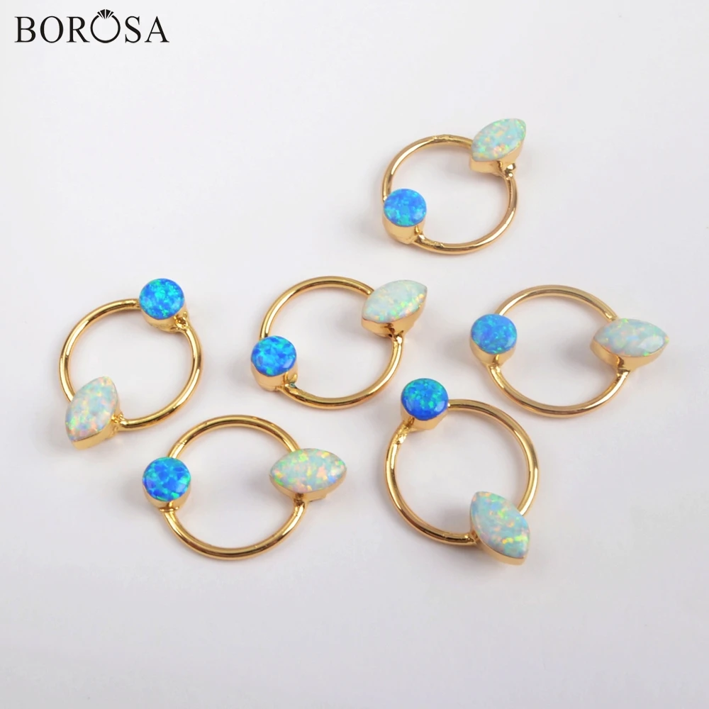 BOROSA 5 шт. золотое покрытие смешанный маркиз белый опал и круглый голубой опал Шарм Manmade опал кулон для ожерелья ювелирные изделия G1857
