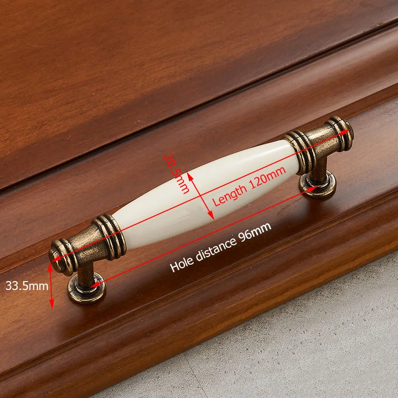 1019-96 Antique Bronze Ceramic White Cabinet Handles Zinc Alloy Drawer knobs Wardrobe Door Handle Simple European Furniture Hardware - Цвет: 1019-96