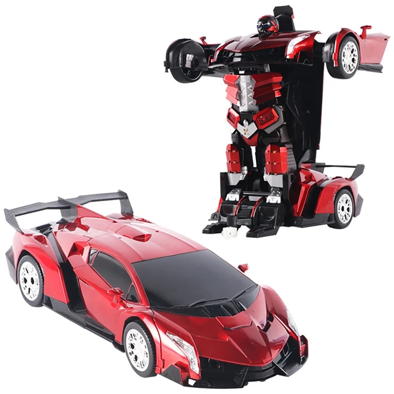 1/18 Electric Telecontrol Car 1 Button Remote Control Deformable Vehicle Robot Simulation Deformation Car Model Cool Toys Gift - Цвет: Red  with battery