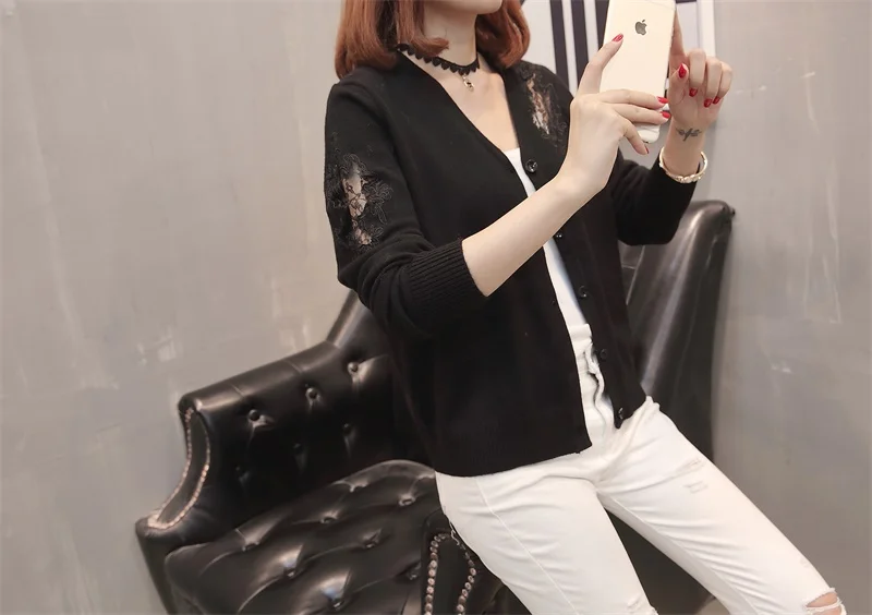 OHCLOTHING 53(zhong 1 ряд 5) осеннее платье чистый цвет F3117 полый кружевной свитер пальто
