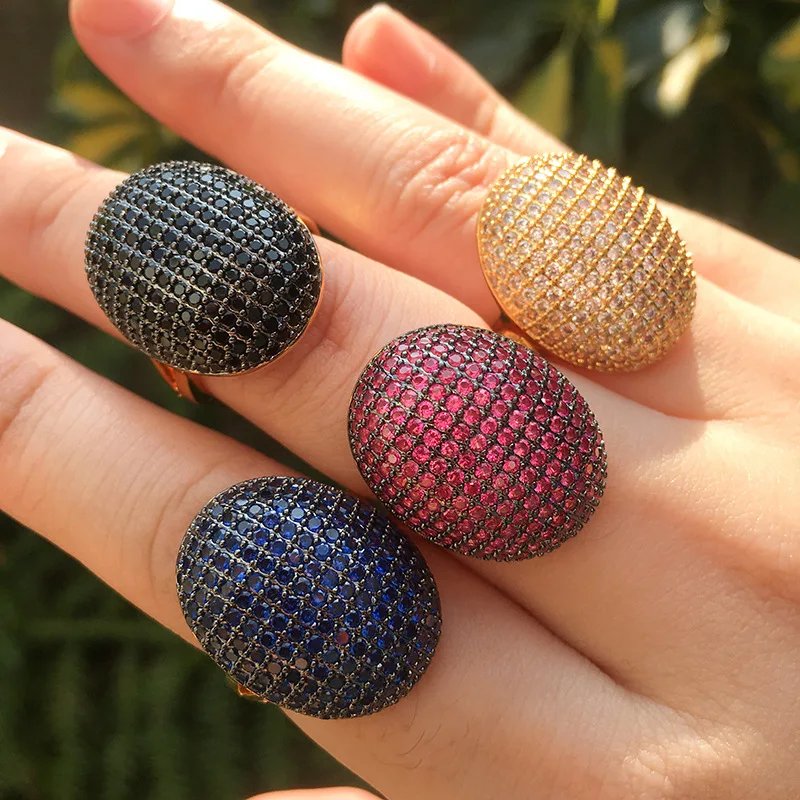 

Funmode Fashionable Colorful Cubic Zircon Oval Shape Women Rings Gold Color Adjustable Rings CZ Pave Rings Wholesale FR05