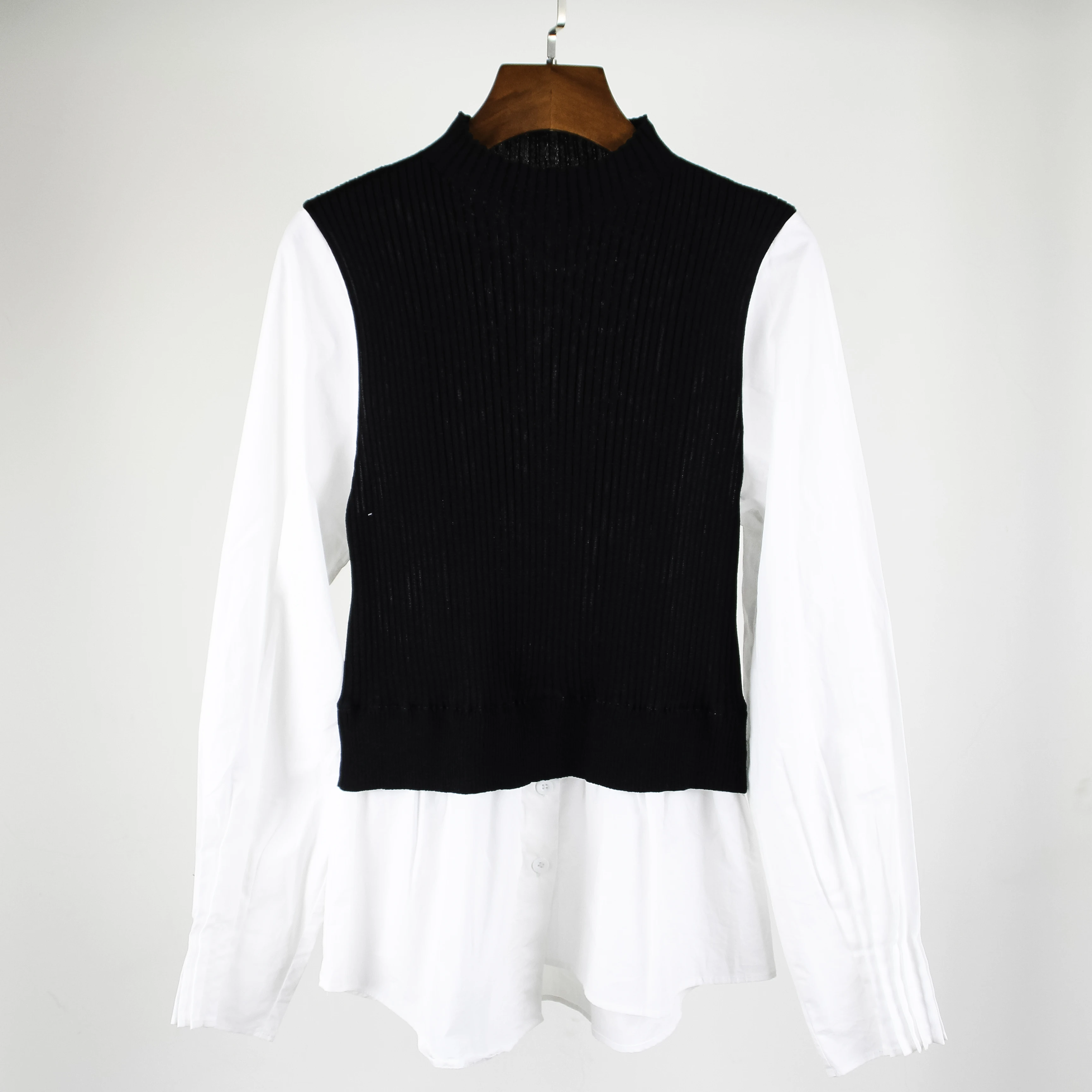 2020 New Spring Knitted Patchwork Blouse Women Black White Female Ruffled Collar Fashion Feminine Elegant Casual Chic Top Shirt - 4.00066E+12